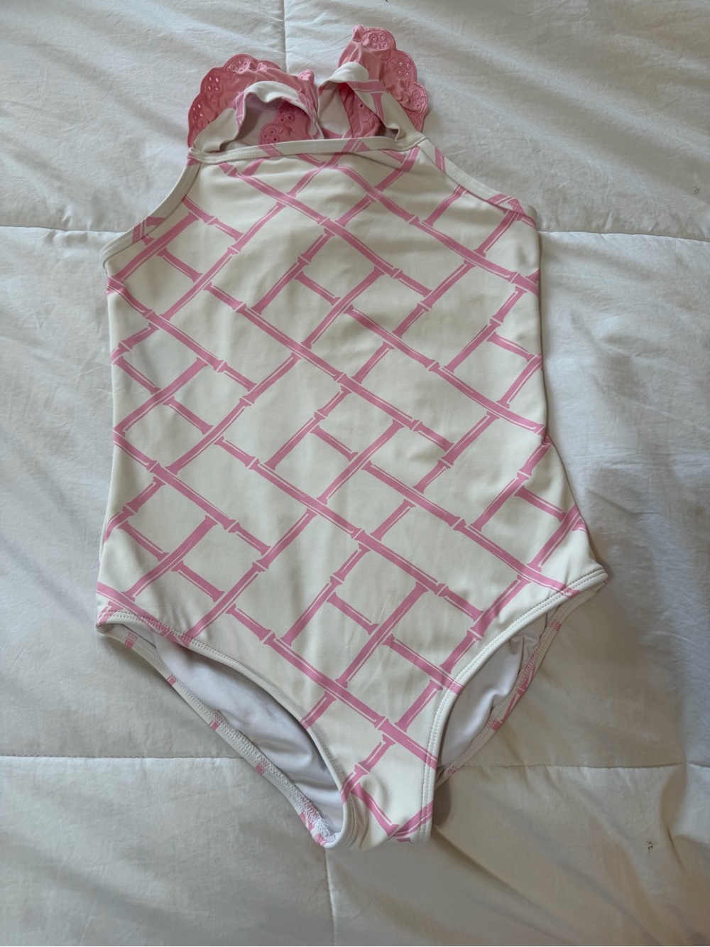 The Beaufort Bonnet Company Pink Lattice on Cream Girls One-Piece Swimsuit